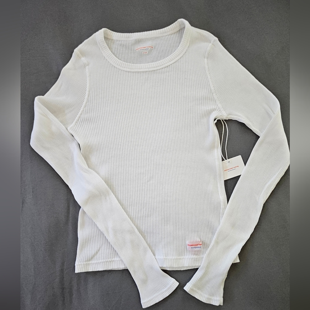Alexander Wang White Ribbed Long Sleeve Top - xs